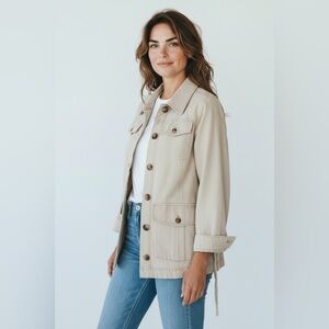 Baum Und Pferdgarten linen utility jacket with tie waist boxy work chore jacket